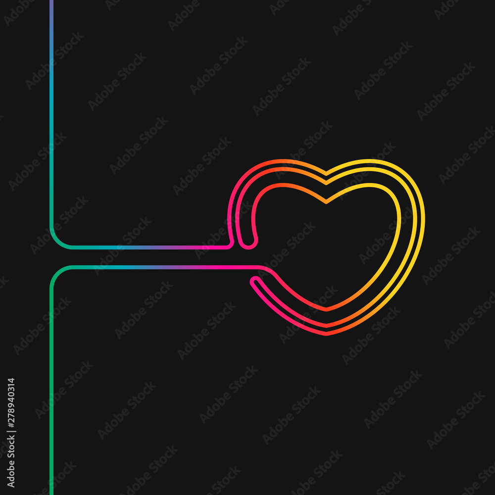 One line drawing of heart, Rainbow colors on black background vector minimalistic linear illustration of love concept made of continuous line One line drawing of heart, Rainbow colors on black background vector minimalistic linear illustration of love concept made of continuous line