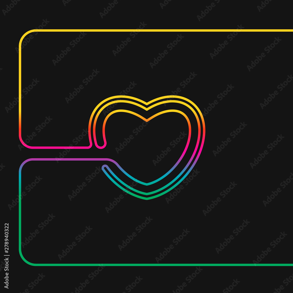 One line drawing of heart, Rainbow colors on black background vector minimalistic linear illustration of love concept made of continuous line One line drawing of heart, Rainbow colors on black background vector minimalistic linear illustration of love concept made of continuous line