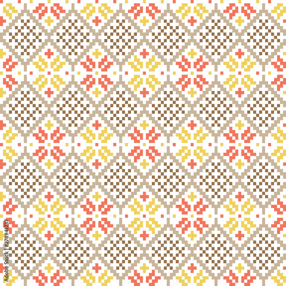 Ethnic ornaments pattern. Repeat pattern of yellow, red and brown colors. Ethnic ornaments pattern. Repeat pattern of yellow, red and brown colors.