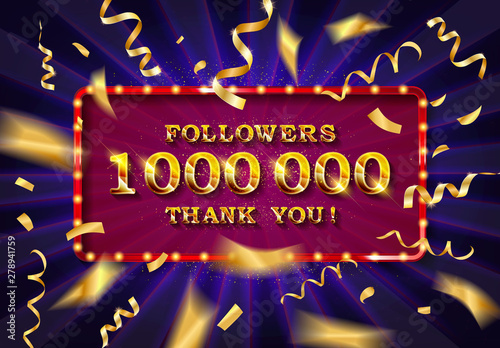1 million followers thank you gold illustration.