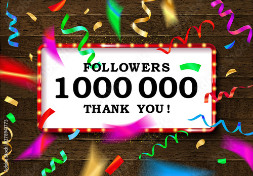 1 million followers thank you gold illustration.
