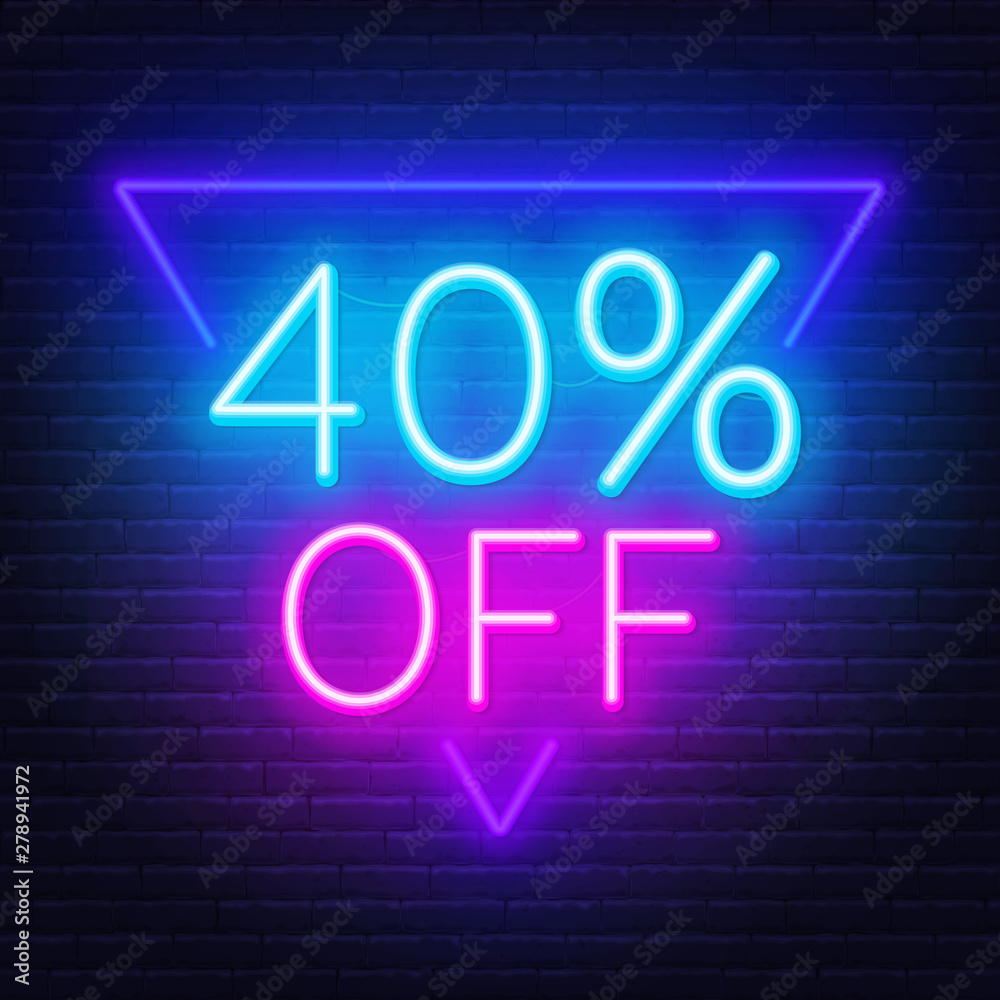 40 percent off neon lettering. Vector illustration 40 percent off neon lettering. Vector illustration