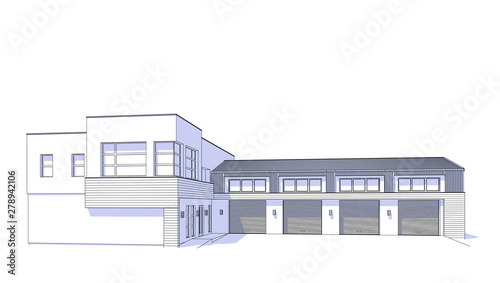 3d automobile repair shop. Architectural blueprint.