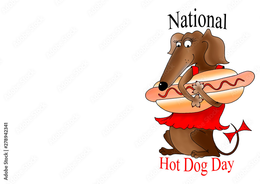 funny-hot-dog-greeting-card-with-a-dachshund-dog-in-a-red-dress-as-an