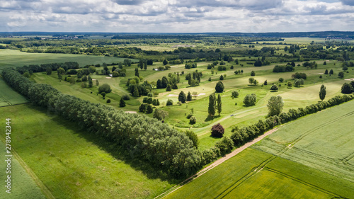 Fotografie Drone view of a golf course in Mennecy Chevannes France