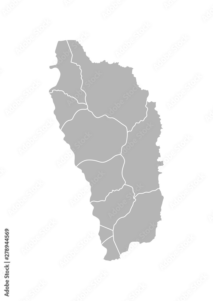 Vector isolated illustration of simplified administrative map of Dominica. Borders of the parishes (regions). Grey silhouettes. White outline