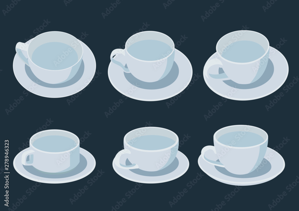 White coffee cup on saucer on gray background illustration vector White coffee cup on saucer on gray background illustration vector