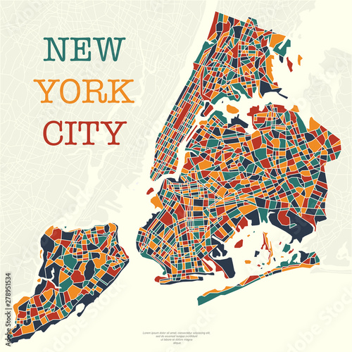New York city map different colors and sample text
