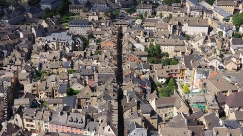 Marvejols rue de la République porte du Soubeyran town geteway medieval city France Aveyron aerial shot photo