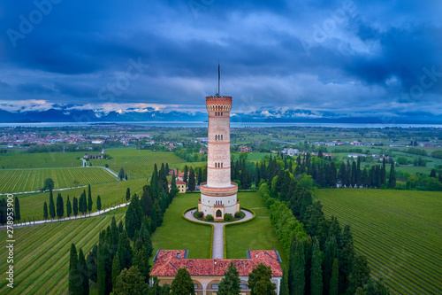 Aerial photography with drone, the Tower of San Martino della Battaglia, Italy. photo