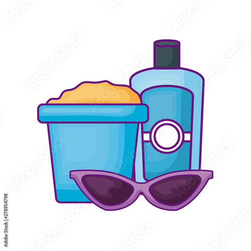 bucket with blocker and sunglasses