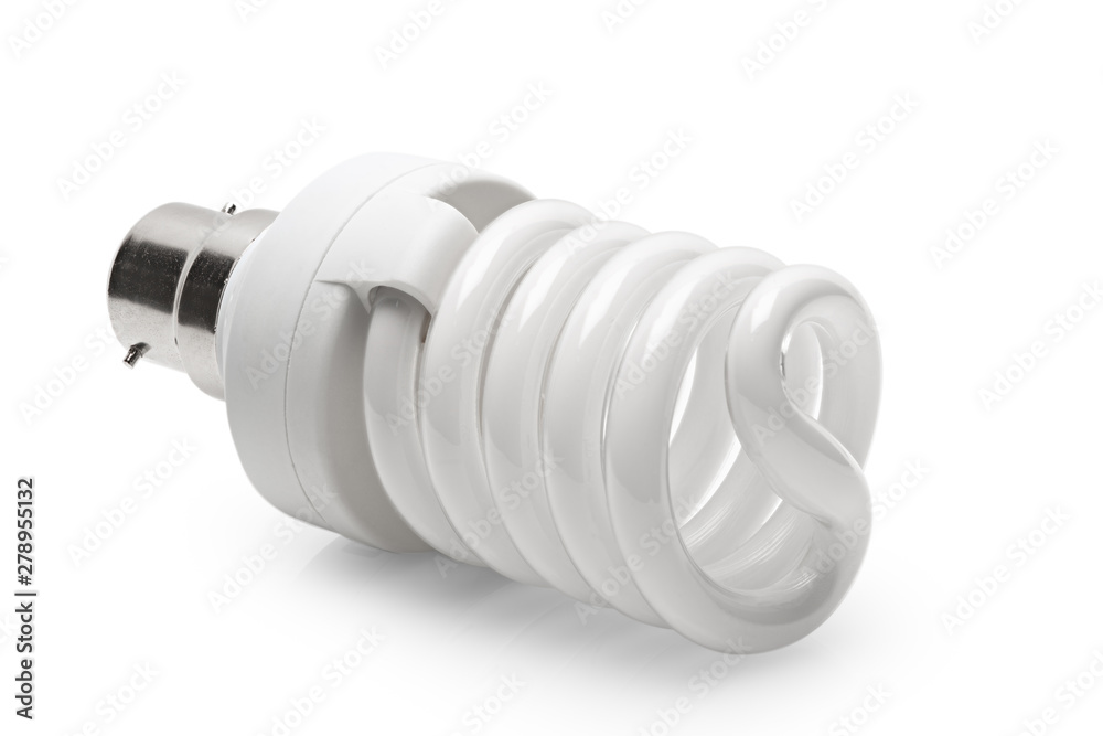 Compact Flourescent Energy Saver Light Bulb, Isolated on a White Background Compact Flourescent Energy Saver Light Bulb, Isolated on a White Background