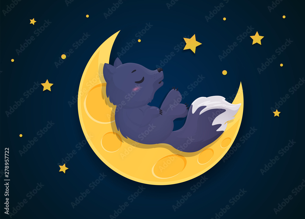 Naklejka premium Werewolf cartoon that transforms into a fox on the full moon night.