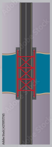 top view of road bridge over river vector