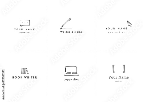 Vector set of hand drawn logo templates. Writing, copywrite and publishing theme.