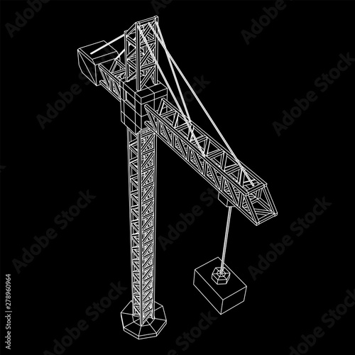Tower construction building crane. Wireframe low poly mesh vector illustration