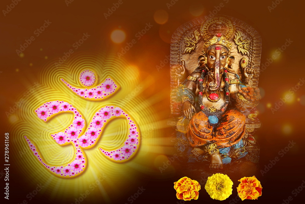 lord ganesha with oim sign for religious,marriage invitation,diwali,new year,ganesh chaturthi,festival related concept Stock Photo | Adobe Stock lord ganesha with oim sign for religious,marriage invitation,diwali,new year,ganesh chaturthi,festival related concept Stock Photo | Adobe Stock