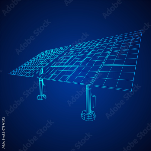 Solar energy panel. Wireframe low poly mesh vector illustration