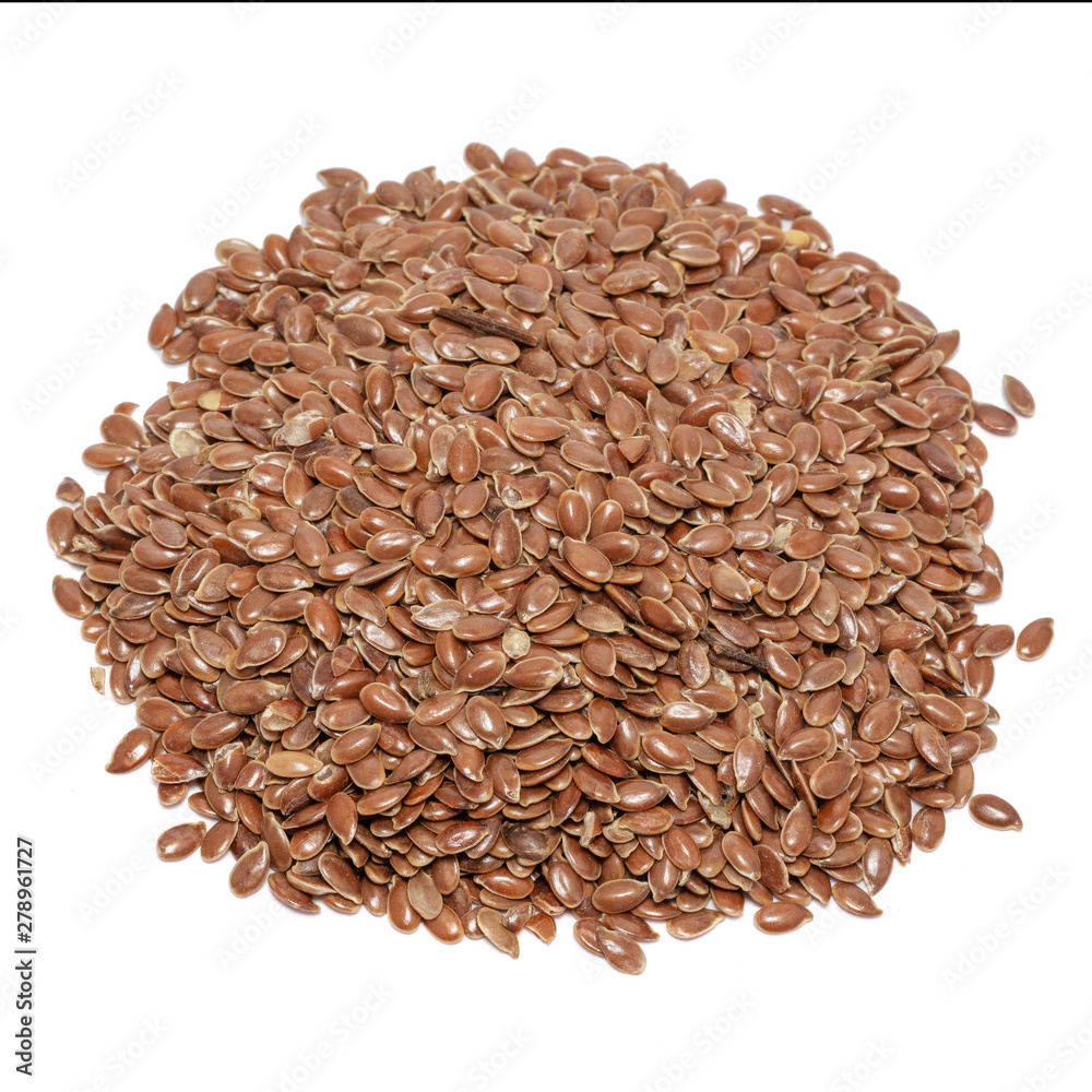 Linen seeds close up isolated on white background Linen seeds close up isolated on white background