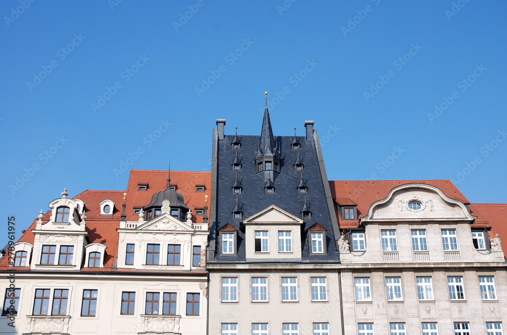 traditonal architecture of trade houses at the market square in Leipzig, Germany