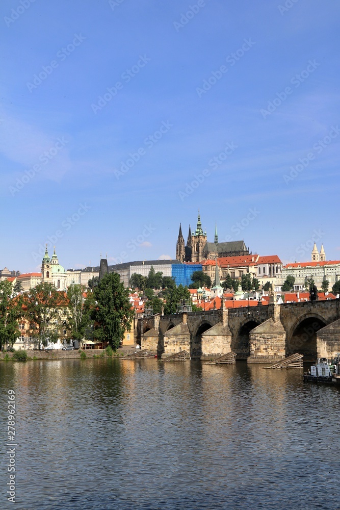 panoramic view of prague, praha, river, city, architecture, water, vltava, tower, czech, town, church, old, building, cityscape, cathedral, house, view, landmark,
