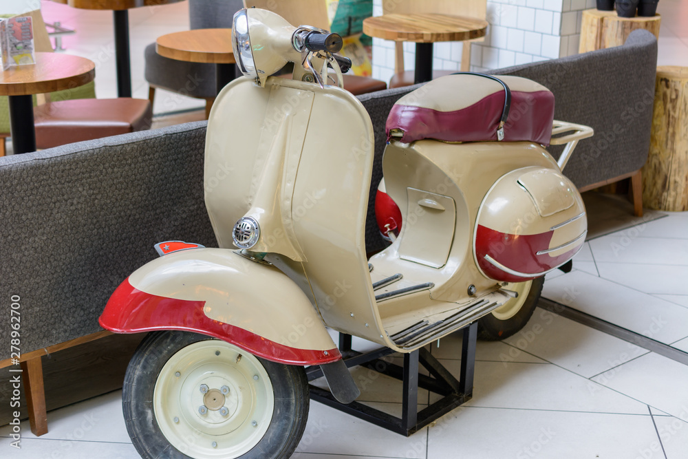 Kazan, Tatarstan / Russia - May 10, 2019: Motor Scooter Vyatka VP150 was a  brand of Russian scooters manufactured by the Vyatskiye Polyany  Machine-Building Plant between 1956 and 1979. Retro scooter. Stock Photo |  Adobe Stock