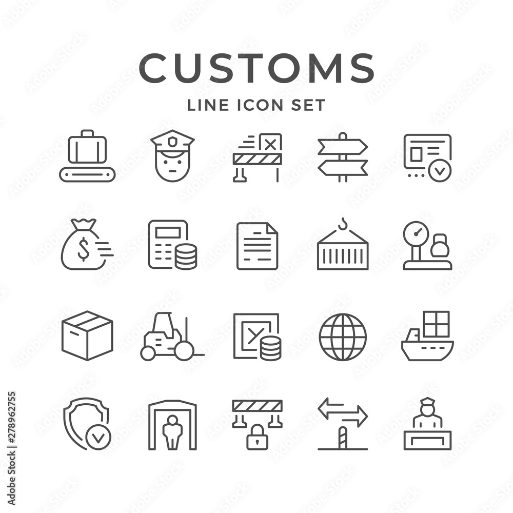 Set line icons of customs