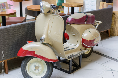 Kazan, Tatarstan / Russia - May 10, 2019: Motor Scooter Vyatka VP150 was a brand of Russian scooters manufactured by the Vyatskiye Polyany Machine-Building Plant between 1956 and 1979. Retro scooter.