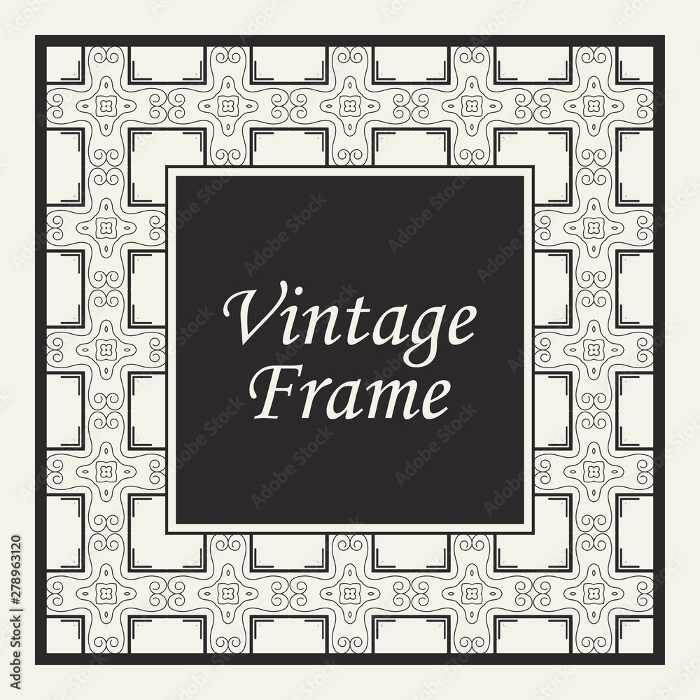 Decorative frame and border in rectangle proportions. Retro vintage ornamental modern art deco luxury element for design.