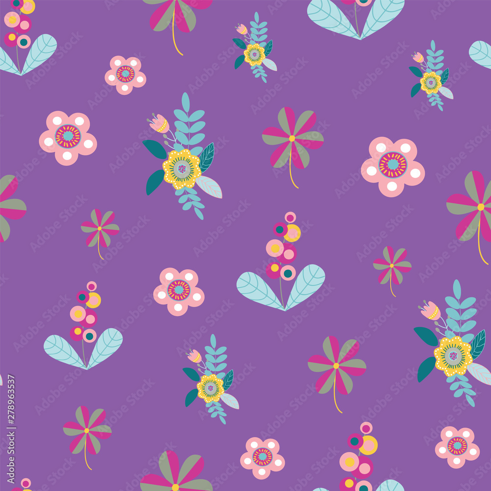 Vector pastel folk floral motifs seamless pattern.