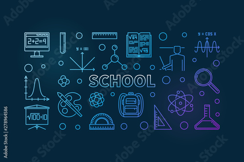 School vector concept outline colored banner or illustration on dark background