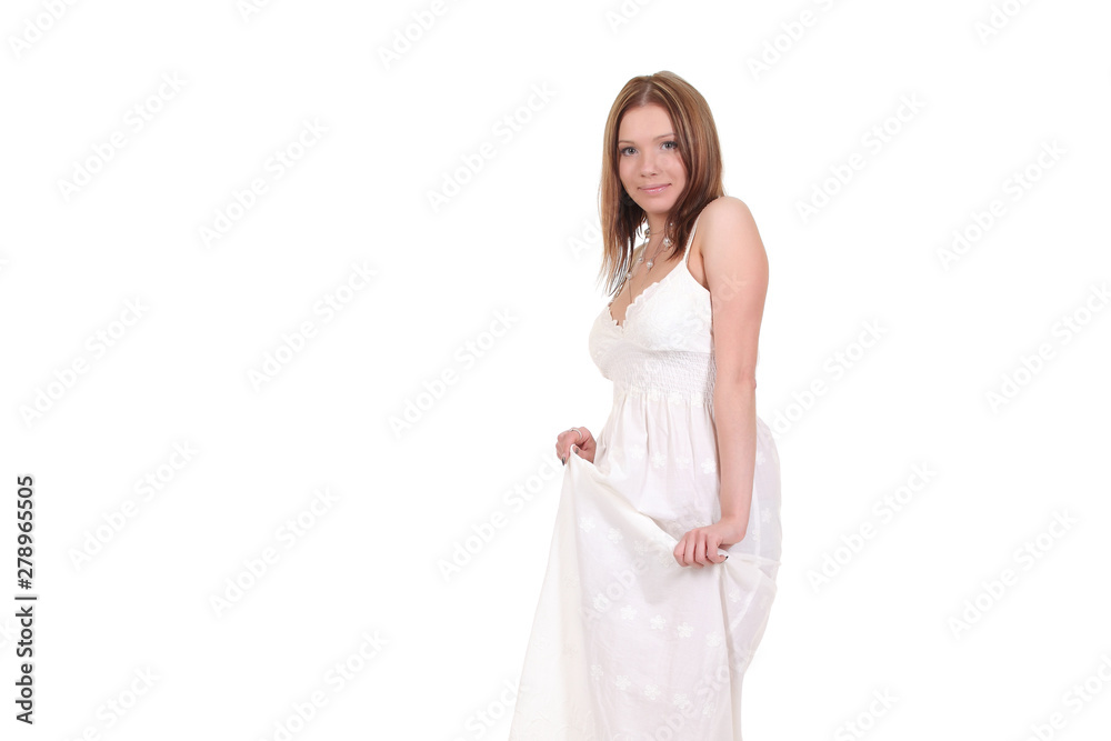 young beautiful girl in a white nightgown