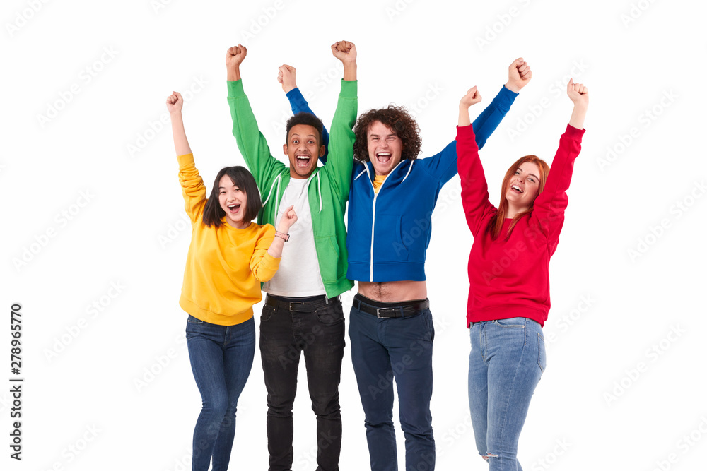 Obraz premium Multiracial friends celebrating victory