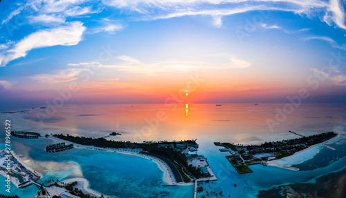 Aerial view, Lagoon of the Maldives Olhuveli and Bodufinolhu or Fun Island Resort, South Male Atoll Maldives