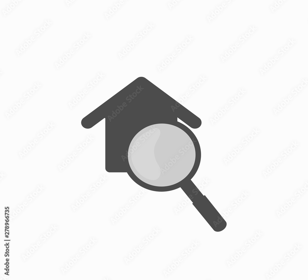 Vector icon search for housing. Flat design web icons house and magnifier isolated. Rent an apartment, house. Vector icon search for housing. Flat design web icons house and magnifier isolated. Rent an apartment, house.