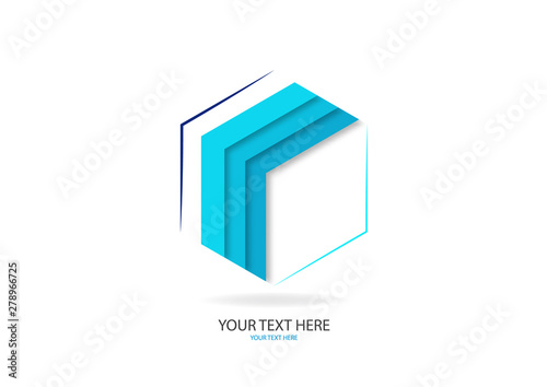 Abstract hexagon with stripes of different shades of blue. For logo design, advertising.