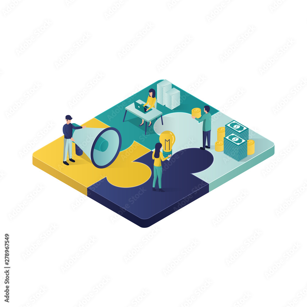 teamwork concept isometric illustration . cooperation partnership concept illustration in isometric style, teamwork illustration, teamwork metaphor
