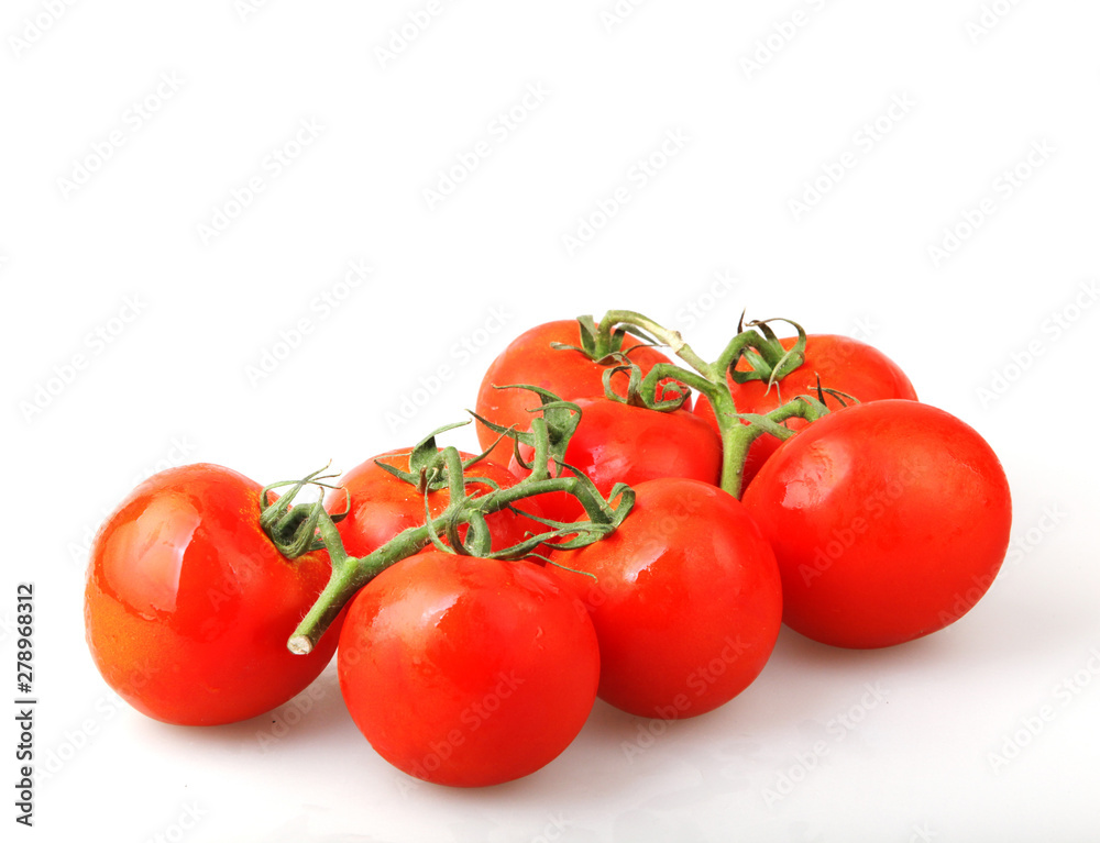Close-Up Of Red Tomatoes On White Background Close-Up Of Red Tomatoes On White Background