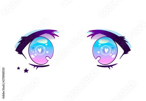 Hand drawn purple blue anime kawaii eyes. Hand drawn vector illustration in japanese style. Perfect for prints