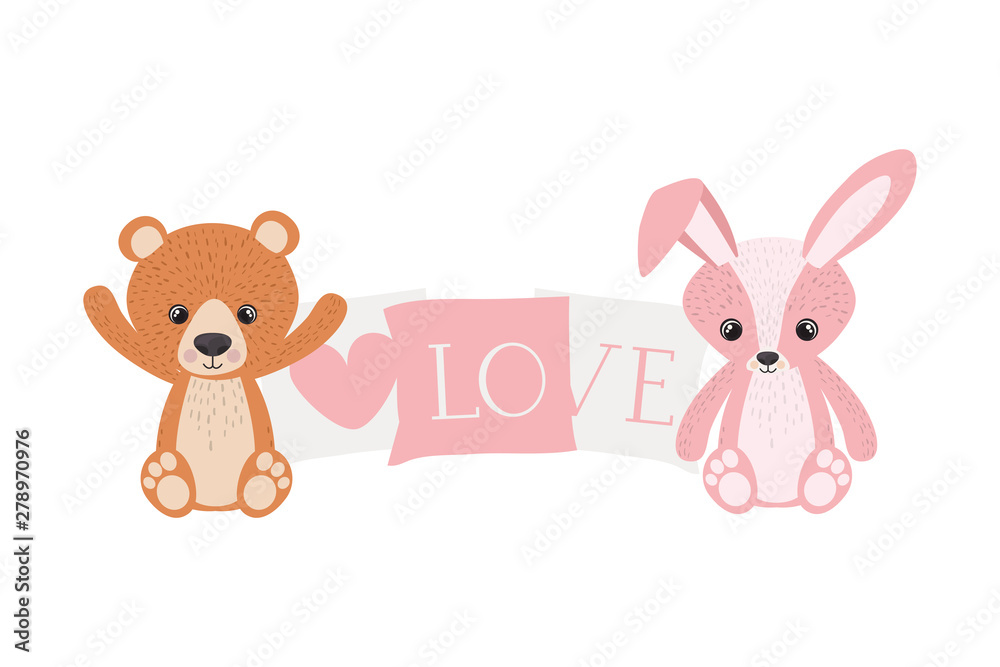 Fototapeta premium cute bunny and teddy bear