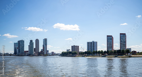 Cityscape and Erasmus bridge  sunny day. Rotterdam  Netherlands.