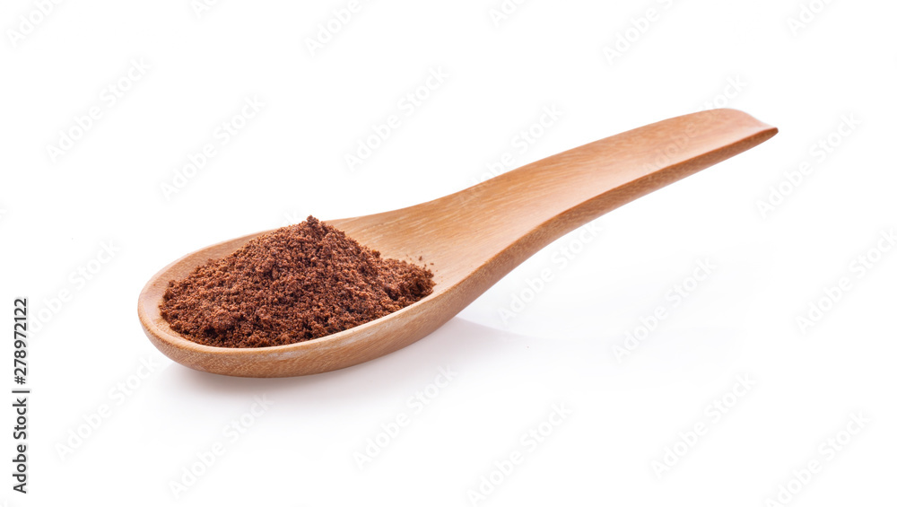 Wooden Spoon filled with coffee powder isolated on white background Wooden Spoon filled with coffee powder isolated on white background