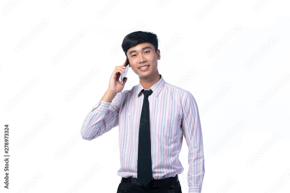smart asian businessman using smartphone, isolated on white background smart asian businessman using smartphone, isolated on white background