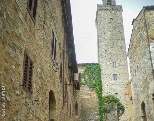 A Medieval alley of San Gimignano with 