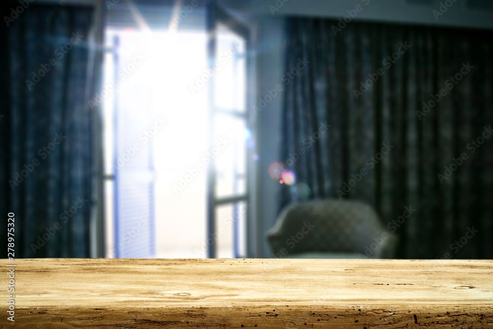 Table background and blurred interior Table background and blurred interior