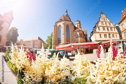 Farmer's market with flowers on Schillerplatz, Germany photo