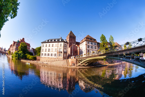 Green bridge over the Ill river in Strasbourg