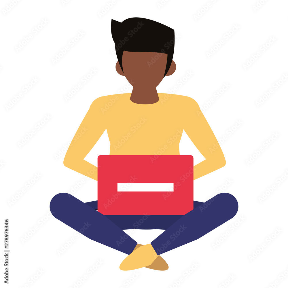 man using laptop computer cartoon man using laptop computer cartoon