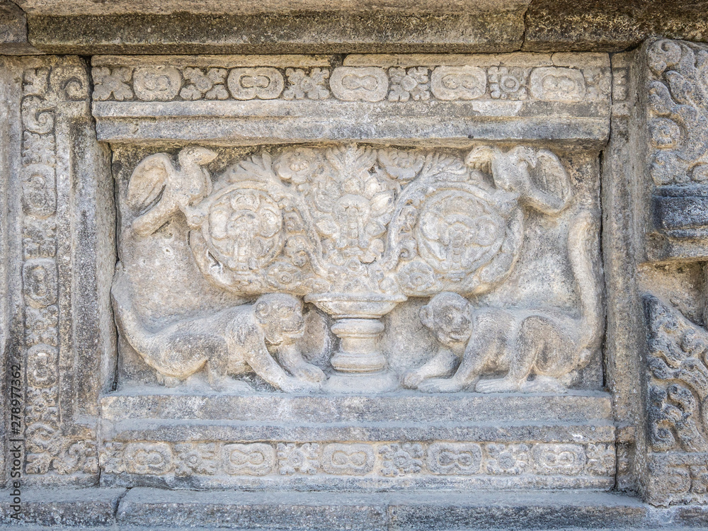monkeys bas-relief borobudur temple