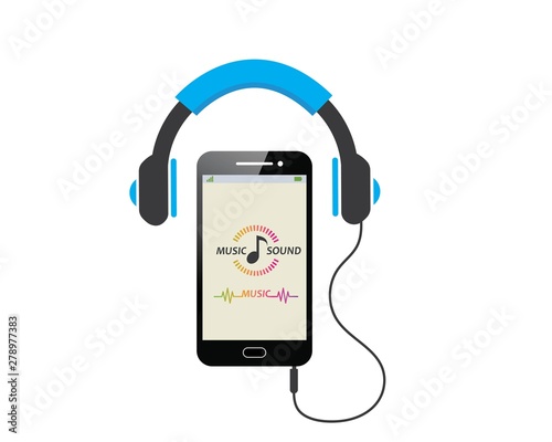 playing music in smartphone with earphone icon illustration vector